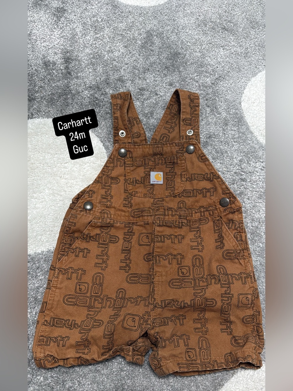 Carhartt Toddler Brown Logo-Print Short Overalls